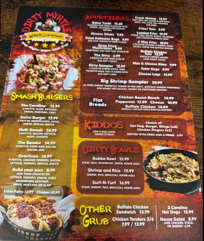 Dirty Myrtle Wing Company Restaurant Menu | Best Wings in Myrtle Beach, SC